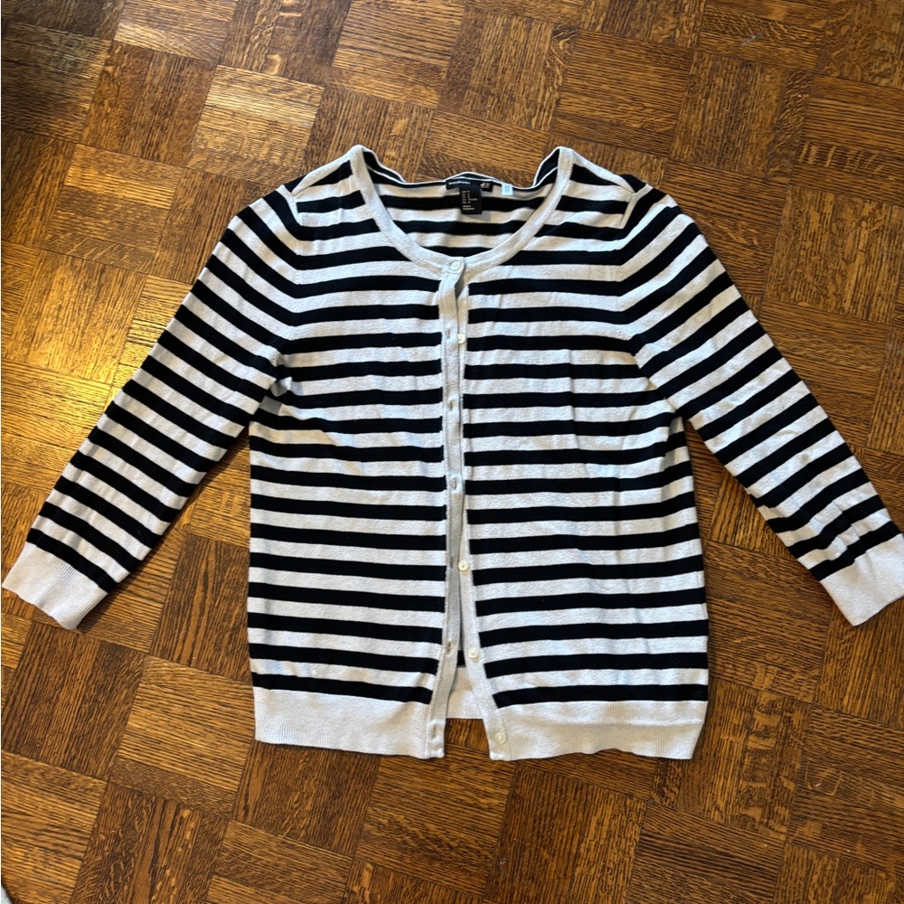 H&M Black and White Striped Cardigan